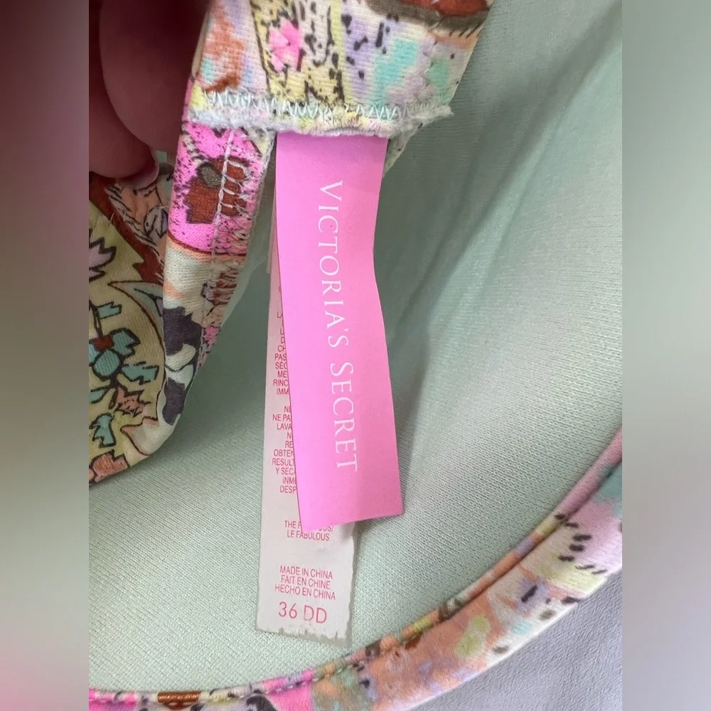 Victorias Secret 36DD Fabulous Bikini Top Padded Floral 6XU Yellow Blue‎